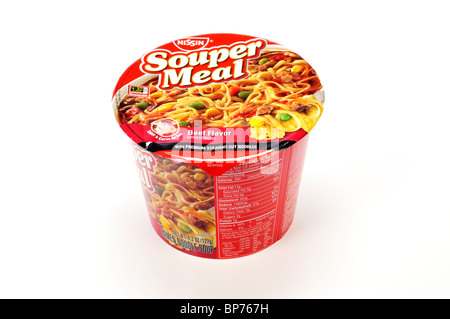 Container of Ramen Noodle Instant Beef Flavor Minestrone Soup by Nissin isolated on white background cutout. Stock Photo