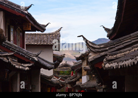 Rooftop eaves, old town, Lijiang, Yunnan Province, China Stock Photo