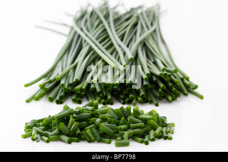 chopped chives isolated on white background Stock Photo