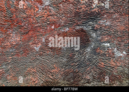 Red-colored corroded wall with surface ridges Stock Photo