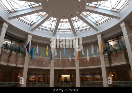 Rotunda of the New Mexico state capitol building or statehouse in Santa Fe with stained glass ceiling Stock Photo