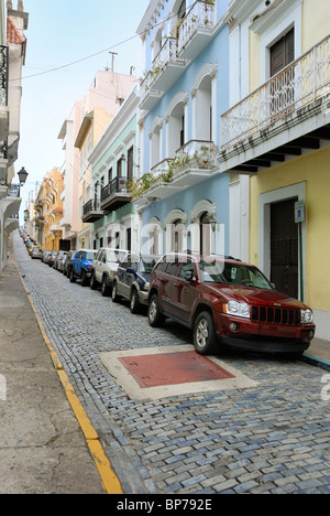 Cobblestone street in Old San Juan, Puerto Rico Stock Photo