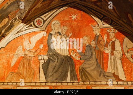 Salamanca, Spain. The three wise men visit Mary and Jesus.  Catedral Vieja.  old Cathedral. Stock Photo