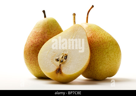 two pears and a half pear on white background Stock Photo