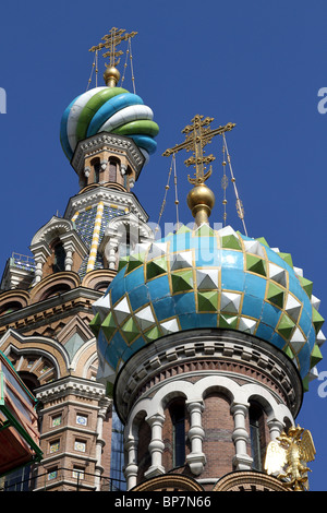 Onion domes of the Church of Our Saviour on Spilled Blood in St. Petersburg, Russia Stock Photo