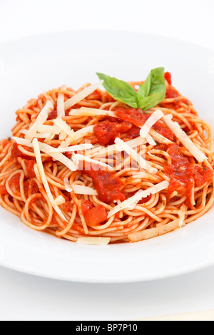 plate of linguine with marinara sauce and cheese Stock Photo