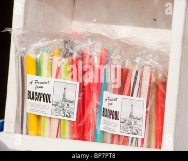 Blackpool rock on sale at a local store Stock Photo