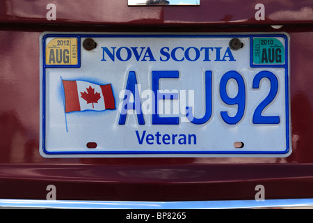 car license plate of Veteran Nova Scotia, Canada, North America. Photo