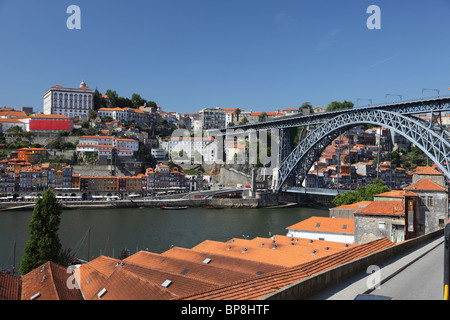 Porto and Dom Luis I bridge as seen from Vila Nova de Gaia, Portugal Stock Photo
