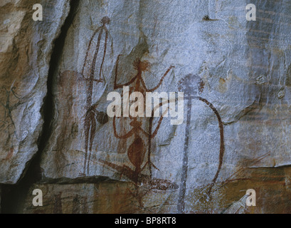 Aborigine Cave Paintings on a Stone Wall in Australia Stock Photo