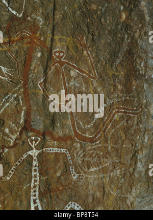 Aborigine Cave Paintings on a Stone Wall in Australia Stock Photo