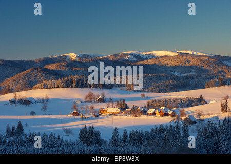 Sunrise on a winter's morning at Breitnau-Fahrenberg, Feldberg, Black Forest, Baden-Wuerttemberg, Germany, Europe Stock Photo