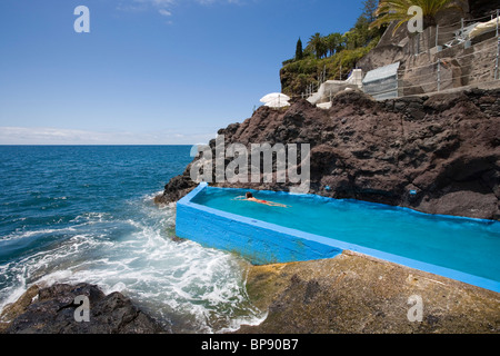 Seawater swimming pool at Reid's Palace Hotel, Funchal, Madeira, Portugal Stock Photo