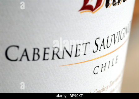 Chilean Cabernet Sauvignon Wine Label on Bottle Stock Photo