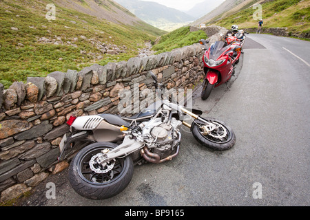 A motorbike crash on Kirkstone Pass in the Lake District Stock Photo