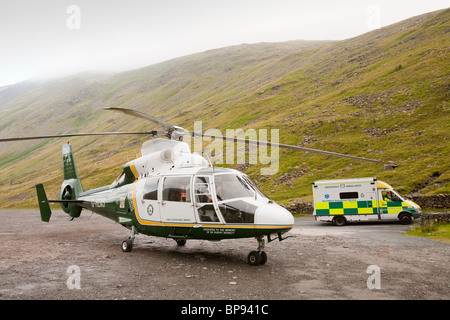 Emergency services attend a motorbike crash on Kirkstone Pass in the Lake District Stock Photo