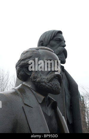 Statues of Karl Marx and Friedrich Engels in Marx-Engels forum park Berlin Germany Stock Photo