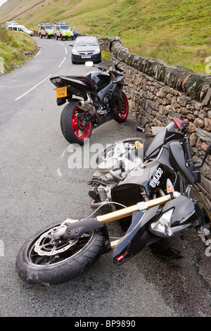 A motorbike crash on Kirkstone Pass in the Lake District Stock Photo