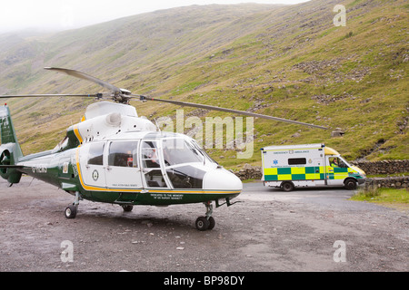 Emergency services attend a motorbike crash on Kirkstone Pass in the Lake District Stock Photo