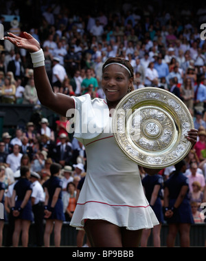 2010 Wimbledon women's final winner Serena Williams(USA) holds the trophy, Stock Photo