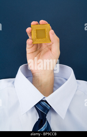 a hand holding CPU, Business Concept Stock Photo