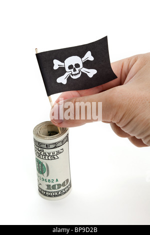 Pirate Flag and Dollar, concept of business crime Stock Photo