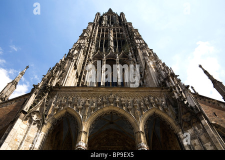 The steeple of Ulm Minster (Ulmer Muenster) in Ulm, Germany. Stock Photo