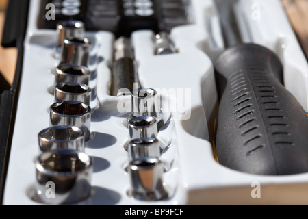 small diy household tool ratchet set sockets Stock Photo