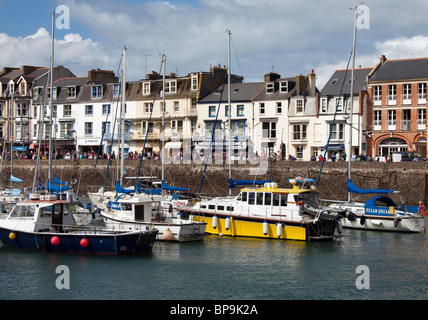 Fishing boats and yachts moored in the harbour at Ilfracombe on the north Devon coast Stock Photo