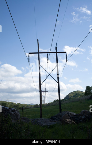 Power lines run through the countryside in the Berkshires of Massachusetts. Stock Photo