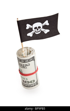 Pirate Flag and Dollar, concept of business crime Stock Photo