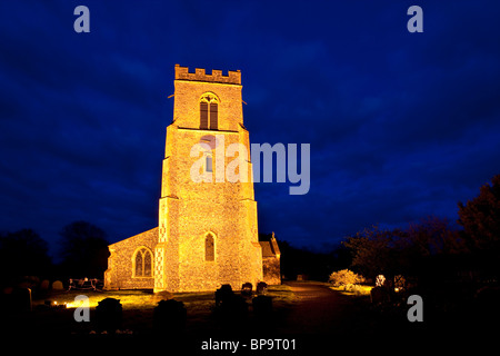 St Mary Magdalen parish church in Mulbarton, Norfolk at night Stock Photo