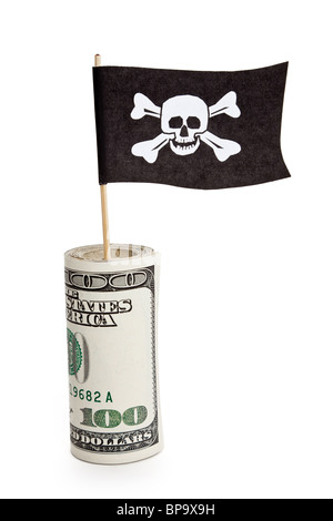 Pirate Flag and Dollar, concept of business crime Stock Photo