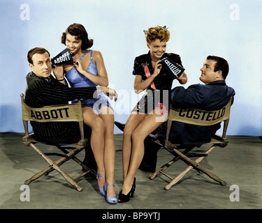 BUD ABBOTT, FRANCES RAFFERTY, JEAN PORTER, LOU COSTELLO, BUD ABBOTT and LOU COSTELLO IN HOLLYWOOD, 1945 Stock Photo