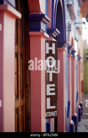 A sign for a hotel in San Cristobal de Las Casas in Chiapas in Mexico Stock Photo