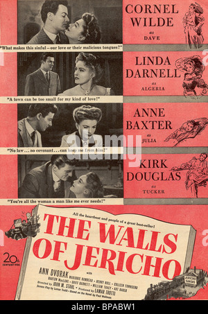 CORNEL WILDE, LINDA DARNELL, ANNE BAXTER, KIRK DOUGLAS FILM POSTER, THE WALLS OF JERICHO, 1948 Stock Photo
