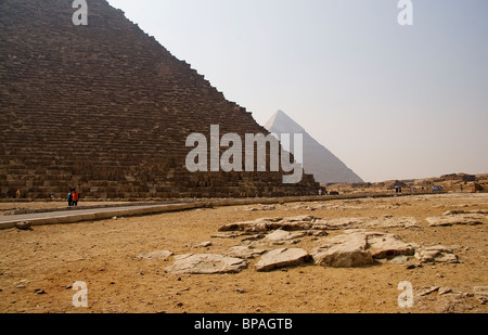 A view of two of the complex of pyramids of Giza near Cairo in Egypt Stock Photo