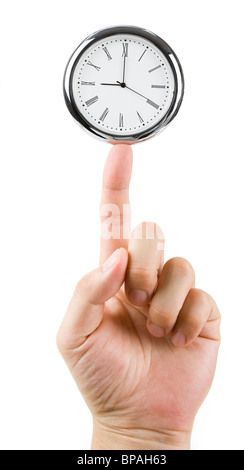 Clock face and finger, concept of Time Balance