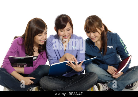 Three female university students studying together Stock Photo