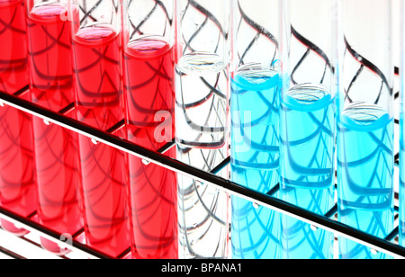 Chemicals in test-tubes. Liquid chemicals in a chemical laboratory. Stock Photo