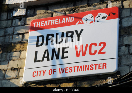 LONDON STREET SIGN FOR DRURY LANE IN THE WEST END THEATRELAND