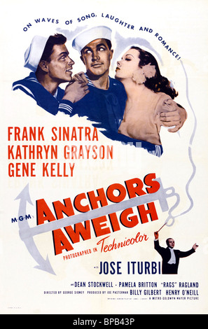 FRANK SINATRA, GENE KELLY, KATHRYN GRAYSON POSTER, ANCHORS AWEIGH, 1945 Stock Photo