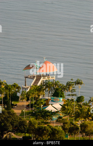 Looking down on the Townsville Strand Jetty from the summit of Castle Hill. Stock Photo