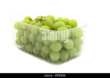 Plastic punnet of white grapes seedless Stock Photo