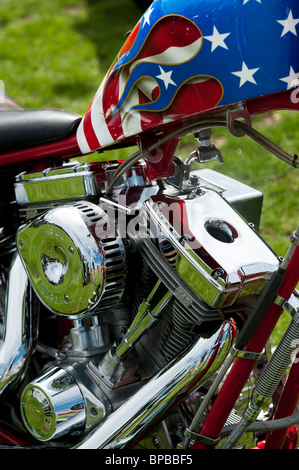 Harley Davidson motorcycle, with custom american flag paint work Stock Photo