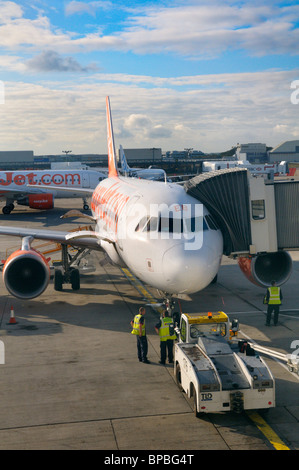 Easyjet aircraft on airfield at London Gatwick Airport, UK Stock Photo
