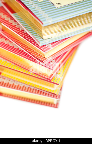 Stack of collection books isolated on white background. Stock Photo