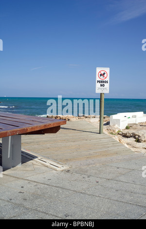 'no dogs on beach' sign on the beach at Torrevieja,Spain Stock Photo