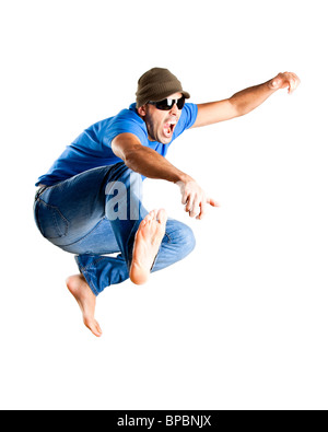 Young man jumping isolated over a white background Stock Photo