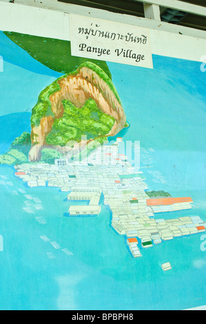 Chart map of Panyee Village built on stilts in Phang Nga Bay of the Andaman Sea, Thailand. Stock Photo